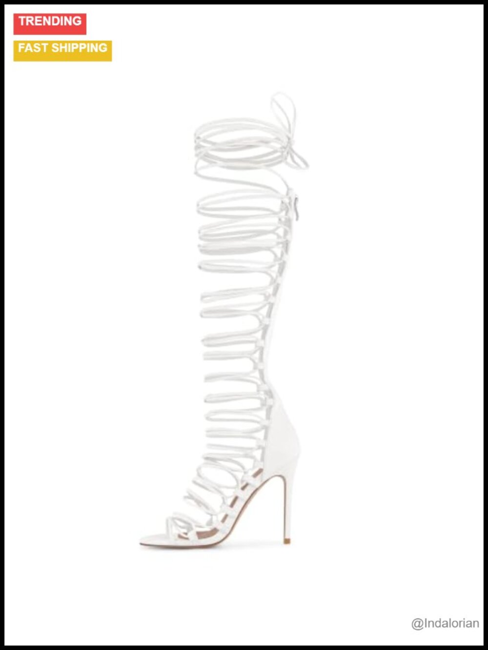 Lace Up Gladiator Stiletto Heels Back Zipper Polyurethane Knee High Sandals